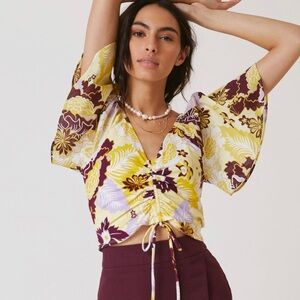 Maeve Cinched Flutter-Sleeve Top